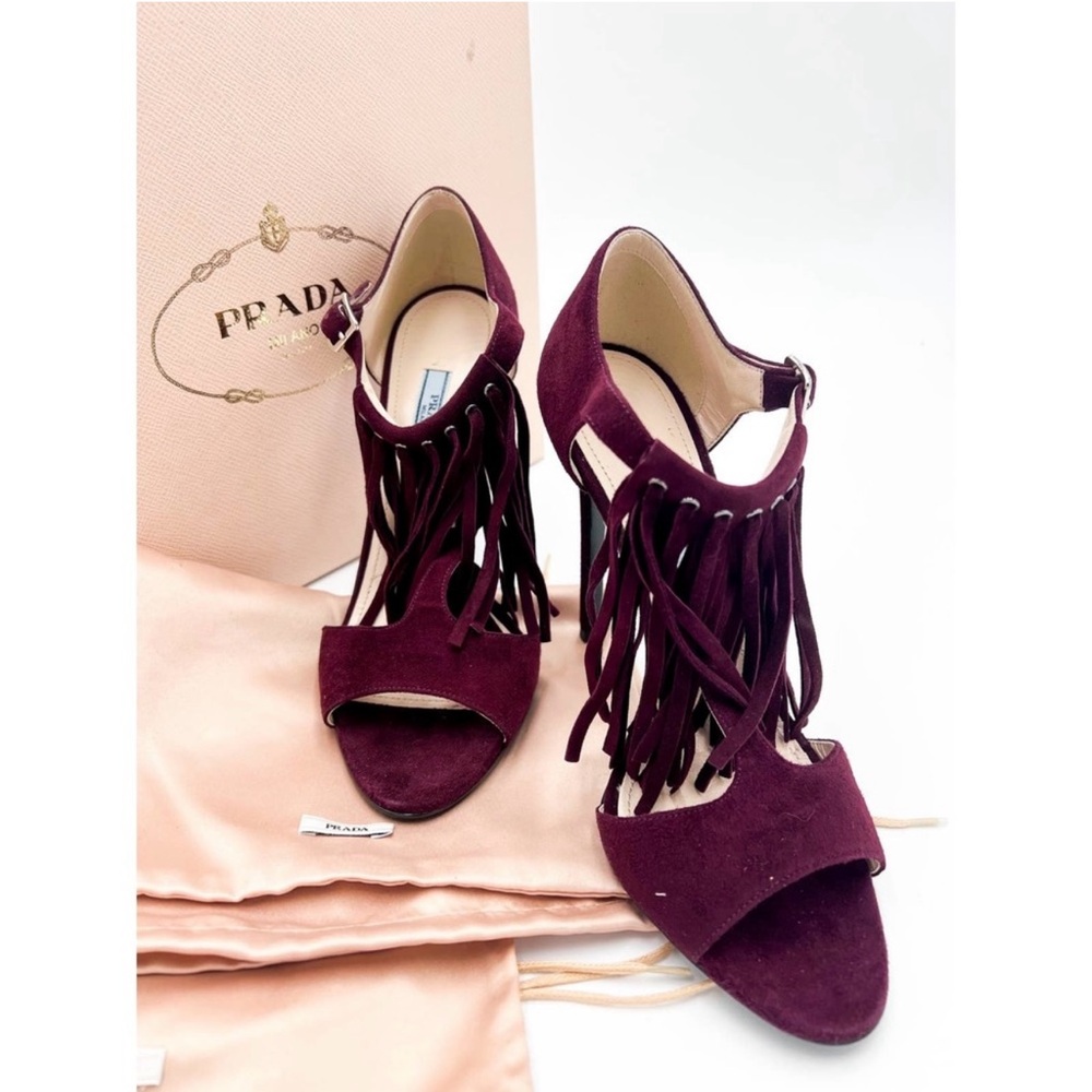 Prada Suede Fringe Heeled Sandals Size 39 (9) NWT